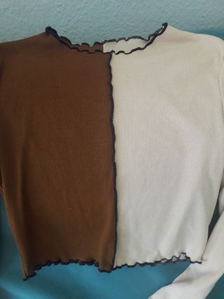 Camiseta Top Marrón y Beige