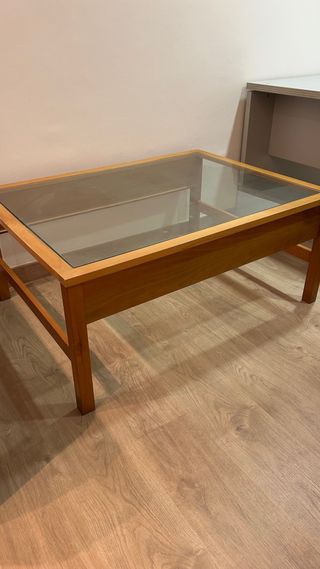 Mesa de centro cristal y madera