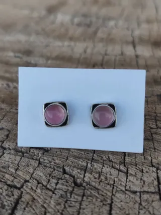 Pendientes Plata Ley Cuarzo Rosa Cuadrados
