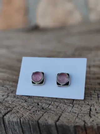 Pendientes Plata Ley Cuarzo Rosa Cuadrados