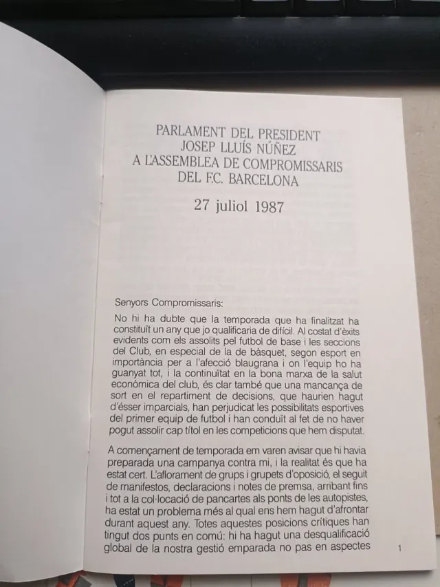Presidente do Parlamento Núñez FC Barcelona 1987