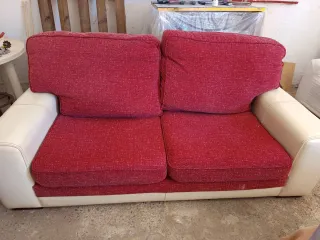 Sofá 2 plazas y otro de 3 de piel blanco crema 