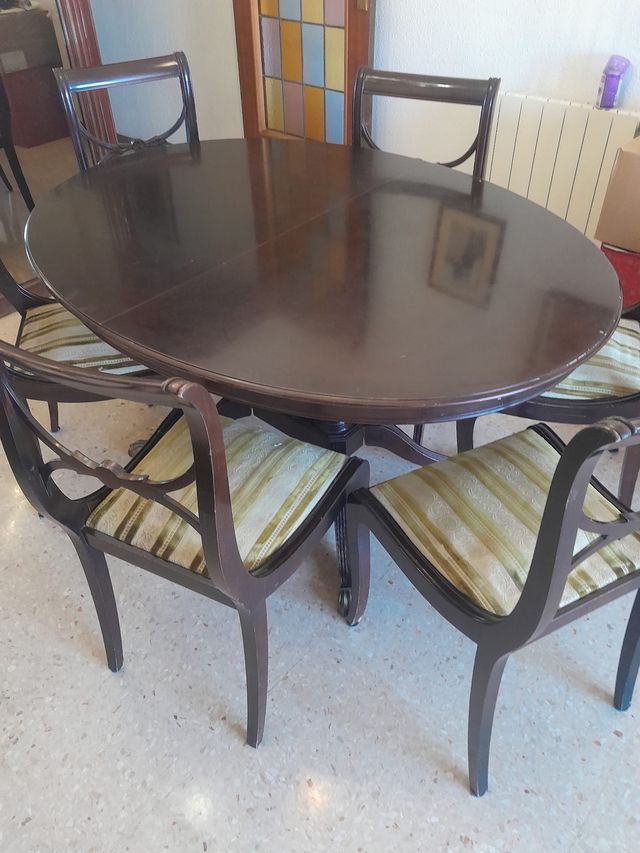 Conjunto mesa comedor y 6 sillas madera