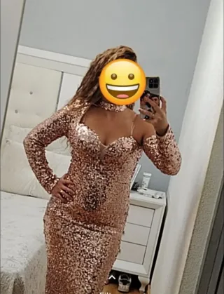 Vestido de fiesta lentejuelas oro