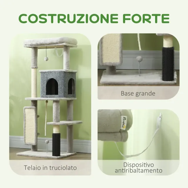 Albero per Gatti Multilivello Alto 132 cm con Case