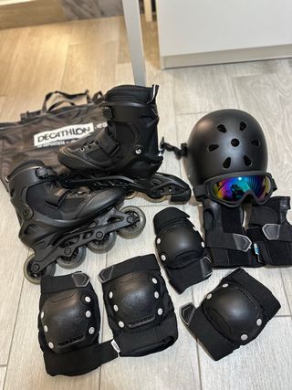 Patines en línea negros talla 38 + equipo