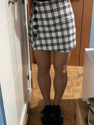 Falda-pantalón a cuadros vichy con botones