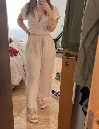 Conjunto Top y Pantalón Beige Talla Única