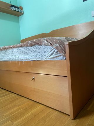 Bicama de madera. Cama nido para 2 colchones. 