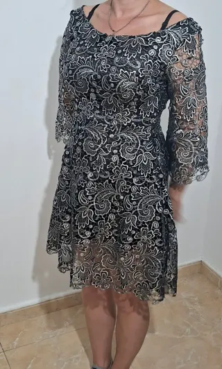Vestido fiesta negro y dorado talla m hasta xl