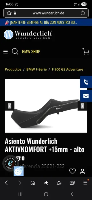 Asiento Wunderlich AKTIVKOMFORT ideal alturas 1.60