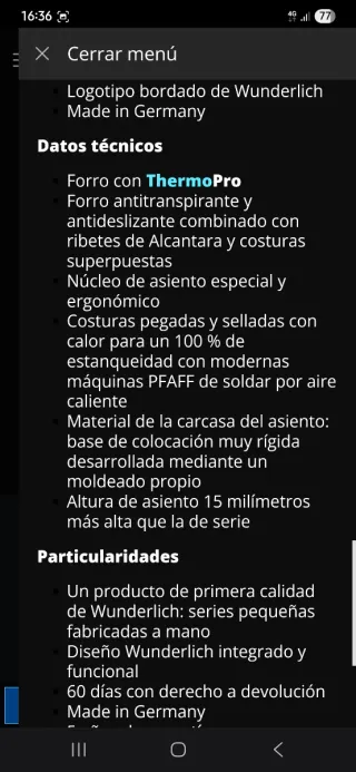 Asiento Wunderlich AKTIVKOMFORT ideal alturas 1.60