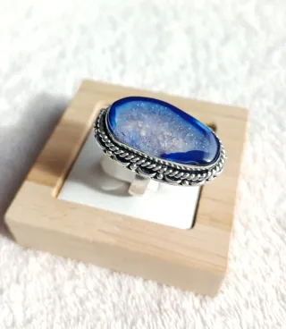 Anillo Plata y Ágata Solar Azul