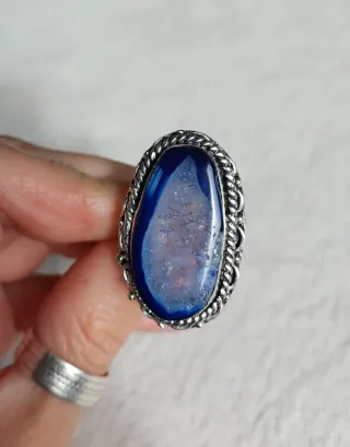 Anillo Plata y Ágata Solar Azul
