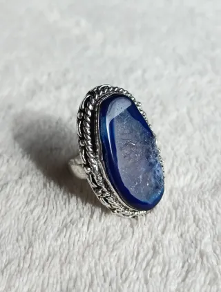 Anillo Plata y Ágata Solar Azul