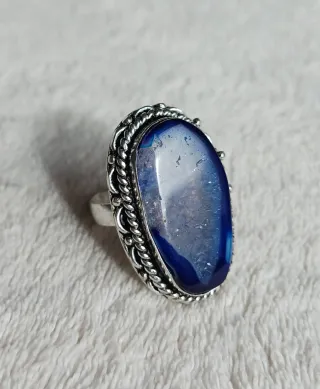 Anillo Plata y Ágata Solar Azul