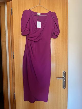Vestido fiesta midi rosa talla S