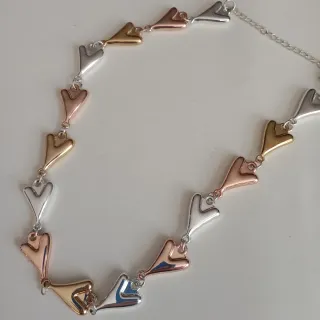 Collana con cuori oro, rosa e argento