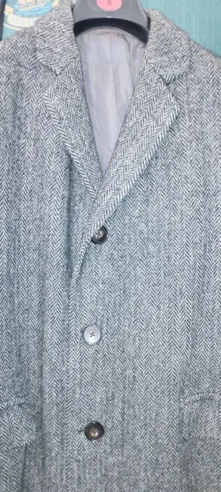 Abrigo Harris Tweed espiga gris súper vintage