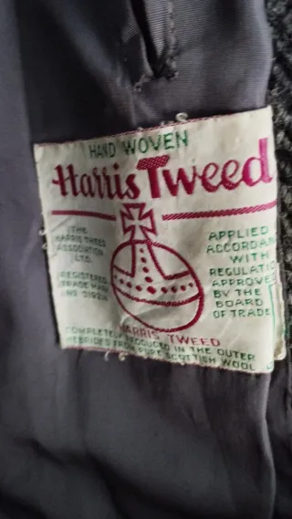 Abrigo Harris Tweed espiga gris súper vintage