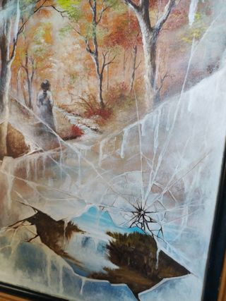 Paesaggio con finestra in legno e vetro