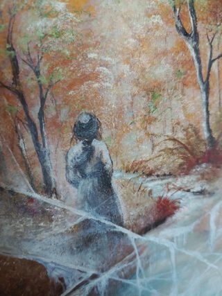 Paesaggio con finestra in legno e vetro