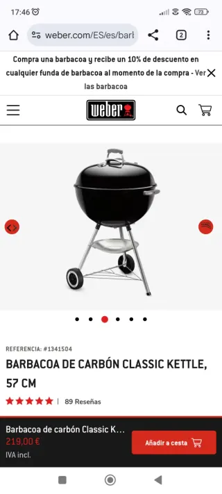 Barbacoa de carbón Weber Classic Kettle 57 cm