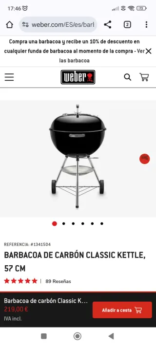 Barbacoa de carbón Weber Classic Kettle 57 cm