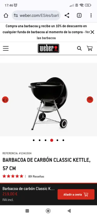 Barbacoa de carbón Weber Classic Kettle 57 cm
