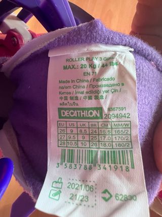 Patines Oxelo Rosas T.26-28 +protecciones y casco