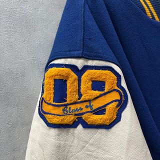 Giacca Varsity Vintage Pelle Lana Blu