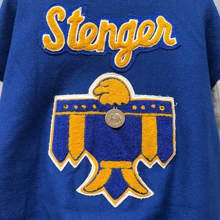 Giacca Varsity Vintage Pelle Lana Blu