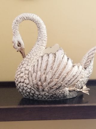 Cisne Cerámica Dorado Blanco Antiguo