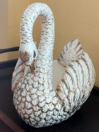 Cisne Cerámica Dorado Blanco Antiguo