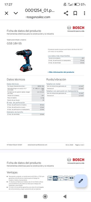 Taladro Percutor Bosch GSB 18V-55