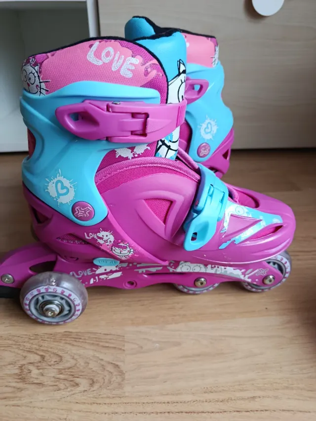 Patines, Casco y Protecciones Niña Rosa