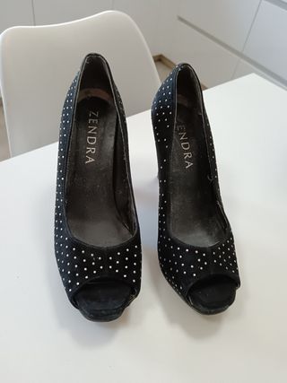 ZENDRA Zapatos de tacón terciopelo negros