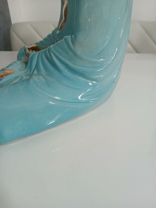 Statua Buddha Ceramica Blu Oro Meditazione