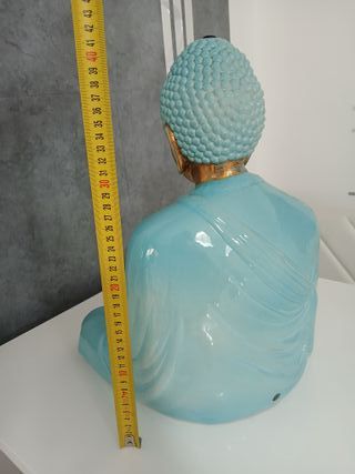 Statua Buddha Ceramica Blu Oro Meditazione