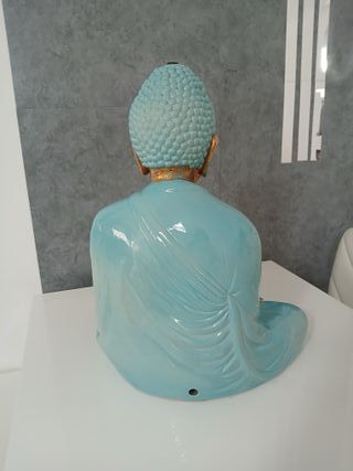 Statua Buddha Ceramica Blu Oro Meditazione