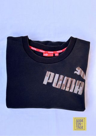 Sudadera Puma Negra Logo Grande Bordado Vintage
