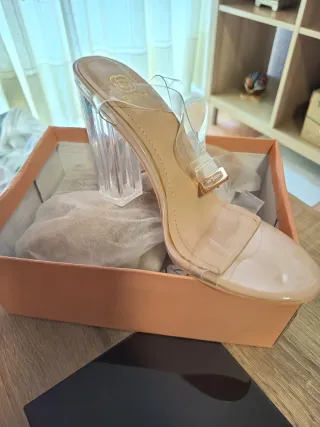 Gina Sandalias Transparentes Tacón Bloque Beige