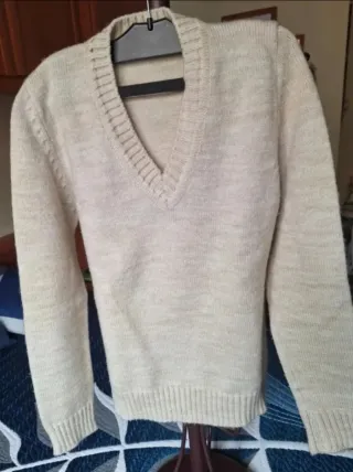 Jersey de punto beige suave talla M