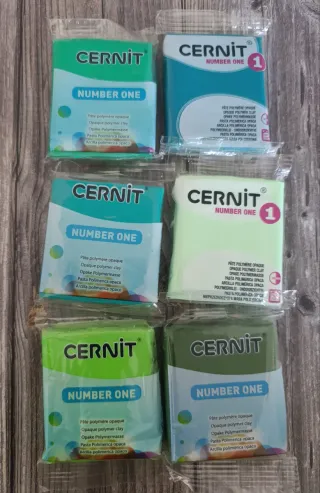 6 bloques arcilla polimérica Cernit tonos verdes