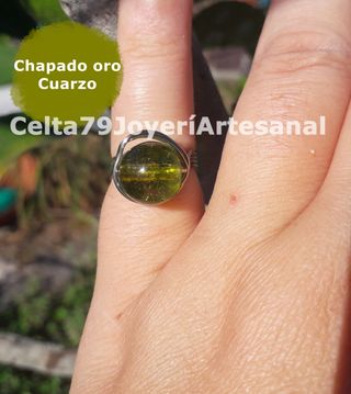 Anillo Celta79 Chapado Oro Cuarzo Ajustable