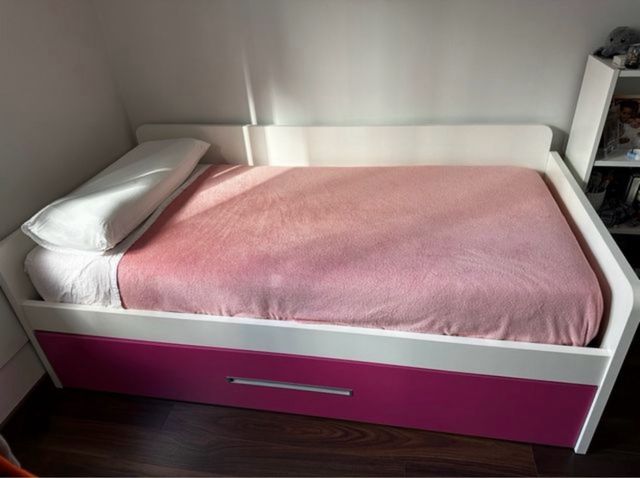 Cama nido con cajón y cabecero blanco 90x190