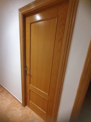 Puerta madera 203x72 con marco y manilla dorada