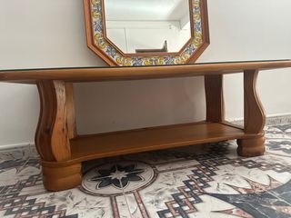 Mesa centro madera maciza y espejo mosaico