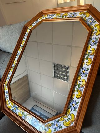 Mesa centro madera maciza y espejo mosaico