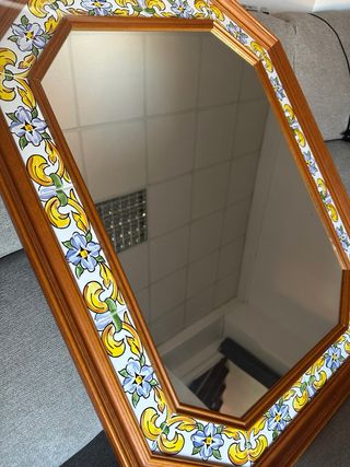 Mesa centro madera maciza y espejo mosaico